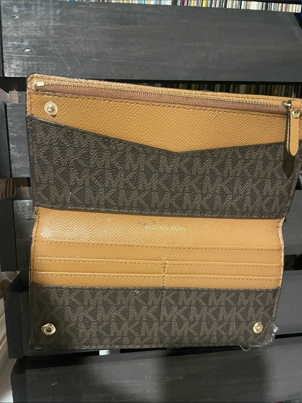 Michael Kors Brown Logo Bifold Wallet with Gold Lettering